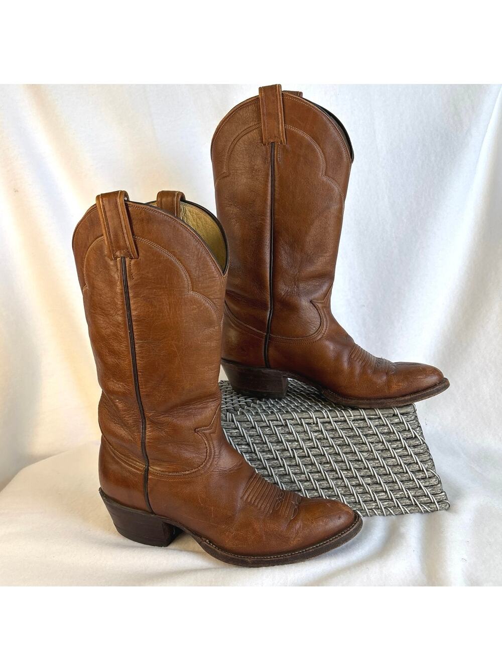 Vintage Tony Lama Cowboy Boots Men's 9C Brown Leather Western Style 5084